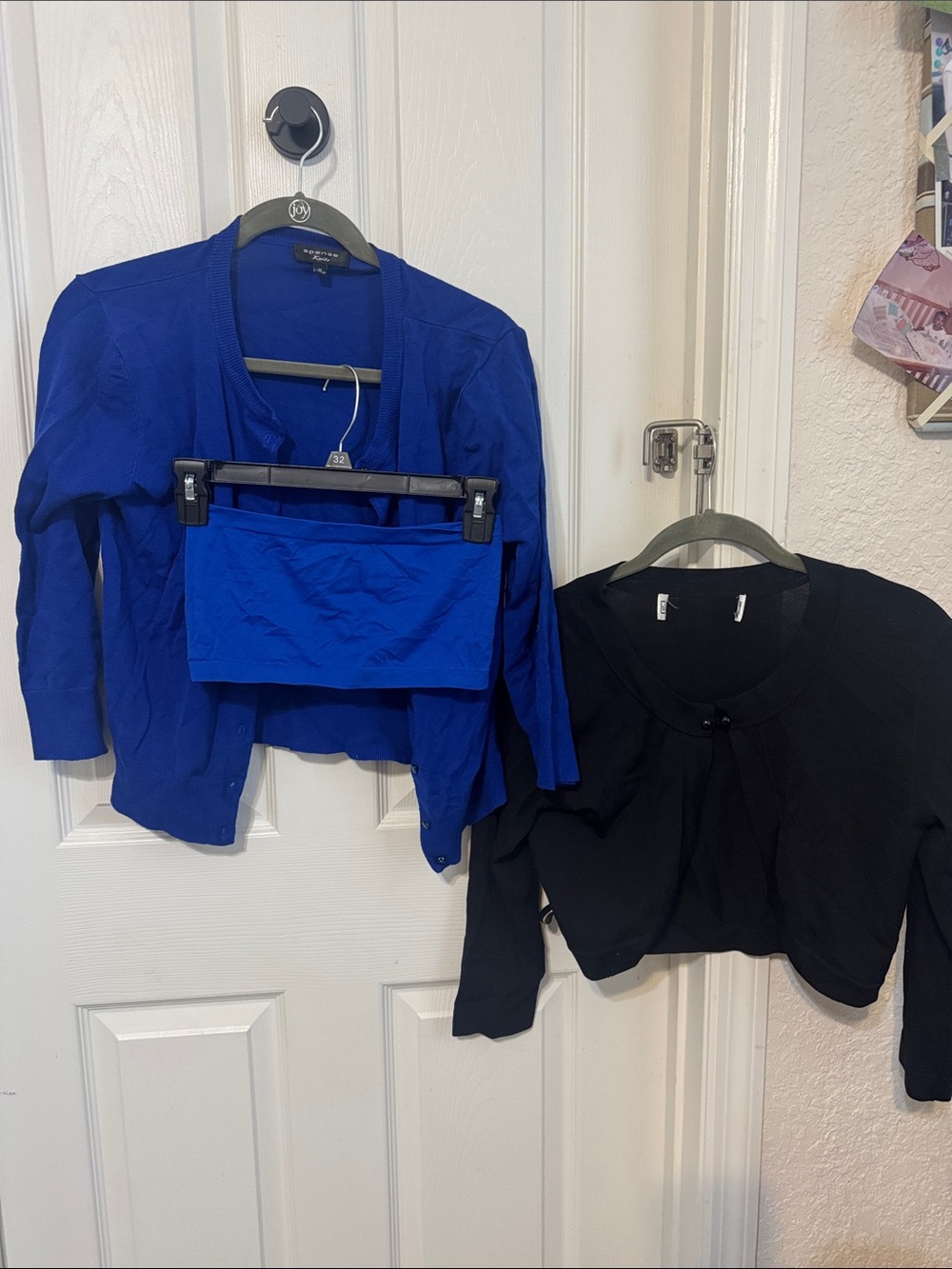 Blue Cropped Cardigan Set and Black Bolero Jacket